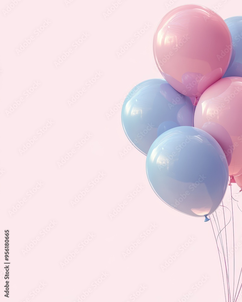 Pastel Pink and Blue Balloons on a Light Pink Background with Copy Space Pastel Pink and Blue Balloons on a Light Pink Background with Copy Space