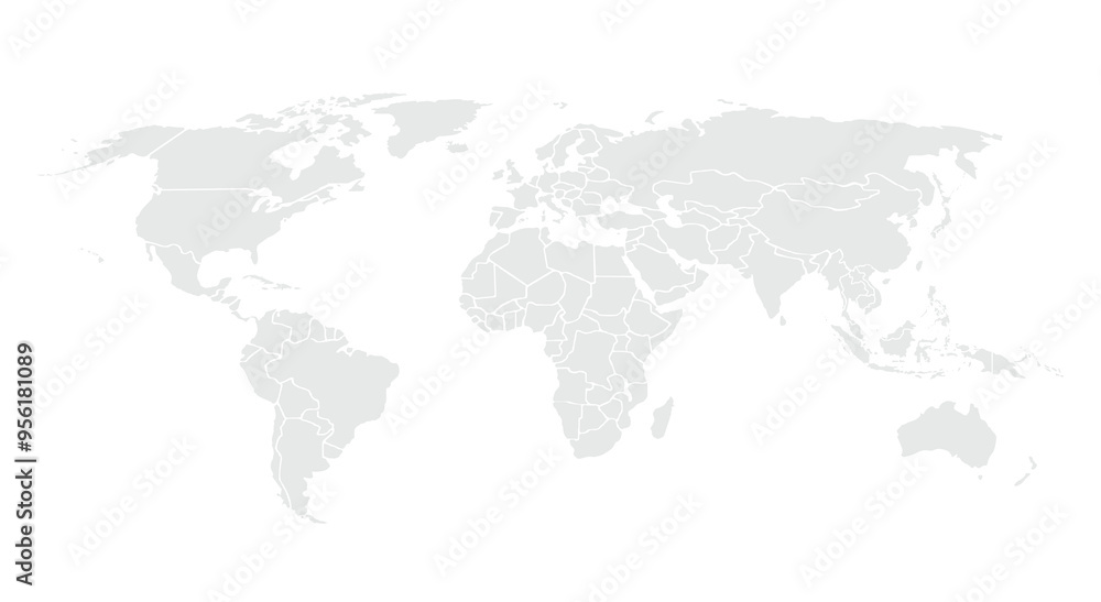Fototapeta premium World map.United States, China, Russia, Germany, United Kingdom, Japan, France, India, Brazil, Canada, Italy. Grayscale,isolated on white background