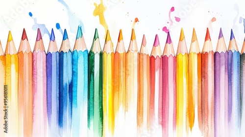 Watercolor illustration on a white background featuring vibrant colored pencils Ideal for a creative or artistic theme suitable for academic settings photo