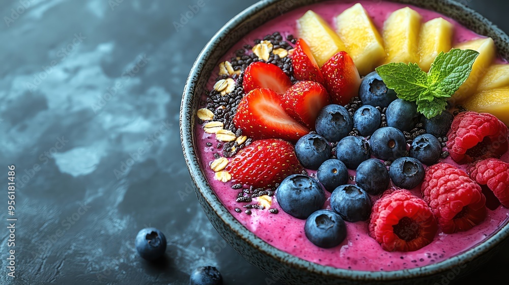 Colorful smoothie bowl with fresh fruit and oats Colorful smoothie bowl with fresh fruit and oats