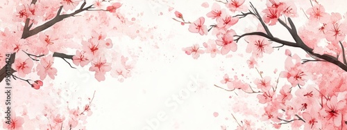 Watercolor sakura frame featuring blossoming cherry tree branches for the new year celebration