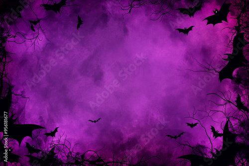 purple halloween background with bats and pumpkins