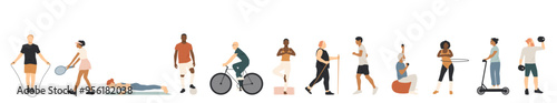People are involved in different types of physical activity. Modern design.