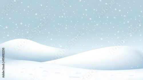 Snowy Hills Landscape with Falling Snowflakes - Winter Background Illustration.