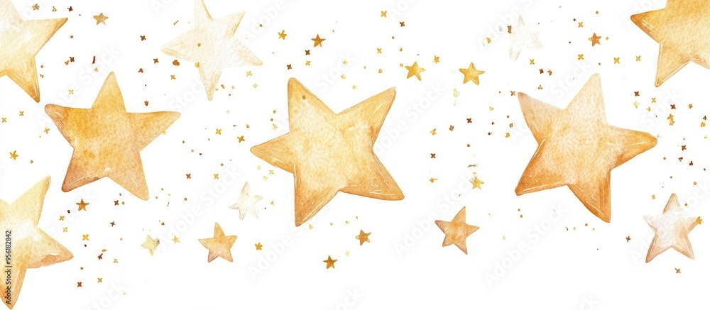 Yellow and beige stars are set against a white background in a watercolor illustration This design features golden stars in pastel colors perfect for a children s room Adorable star elements Yellow and beige stars are set against a white background in a watercolor illustration This design features golden stars in pastel colors perfect for a children s room Adorable star elements