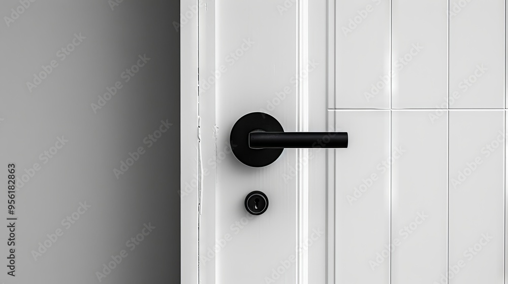 A black door handle on a white door A black door handle on a white door