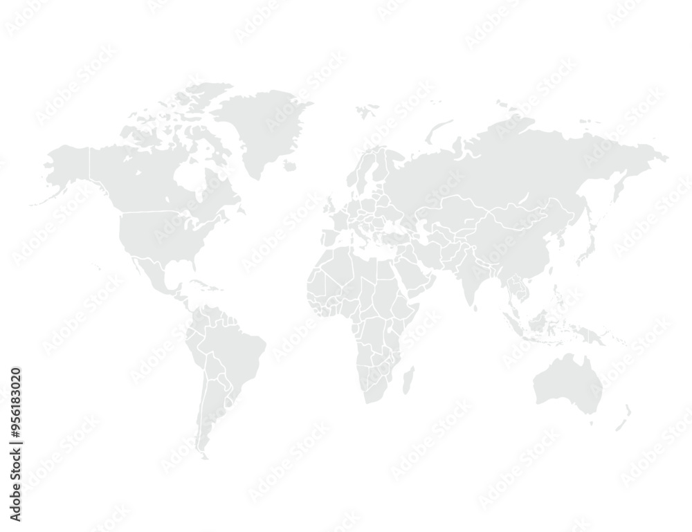 Fototapeta premium World map.United States, China, Russia, Germany, United Kingdom, Japan, France, India, Brazil, Canada, Italy. Grayscale,isolated on white background