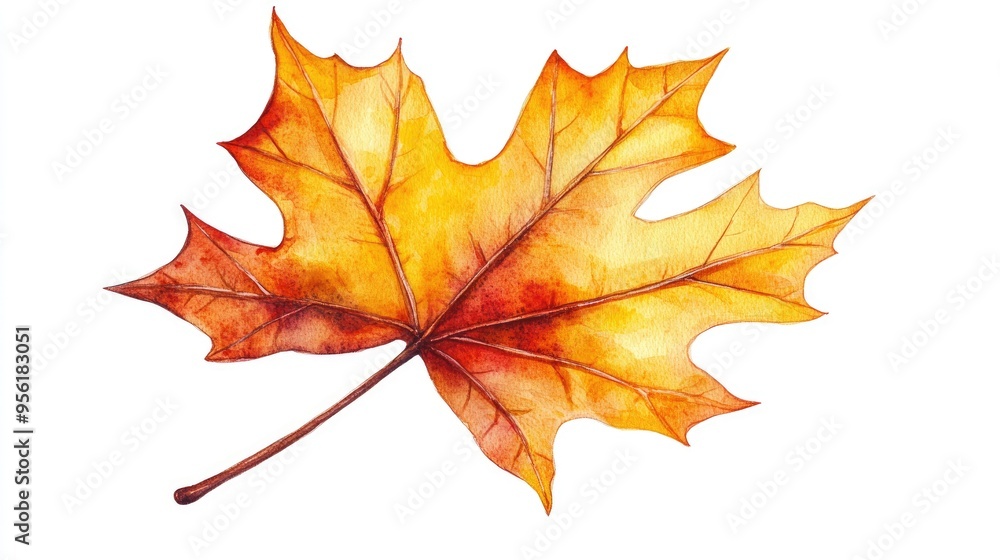 Yellow and orange autumn maple leaf isolated on a white background illustrated in watercolor Yellow and orange autumn maple leaf isolated on a white background illustrated in watercolor