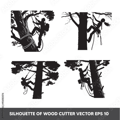 silhouette of wood cutter climb vector collection EPS 10