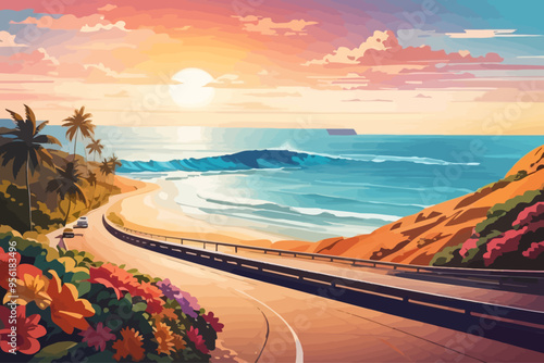 an illustration of the highway arriving on the beach