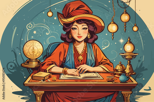 fortune telling vintage cartoon illustration