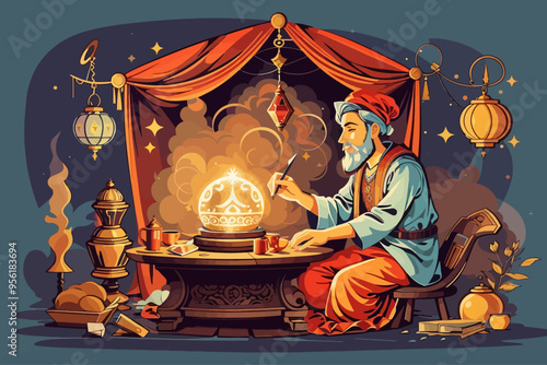 fortune telling vintage cartoon illustration