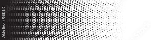 horizontal halftone of black curved plus and cross design for pattern and background.