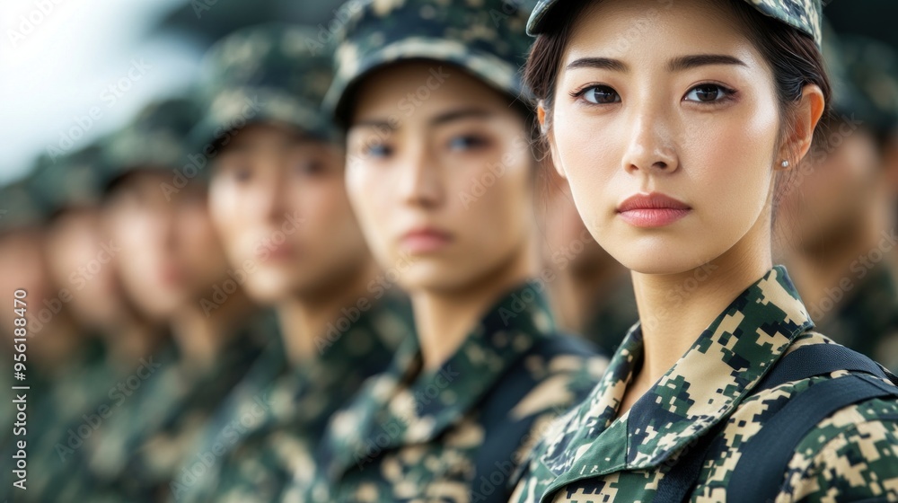 Female Soldier in Line. Female Soldier in Line.