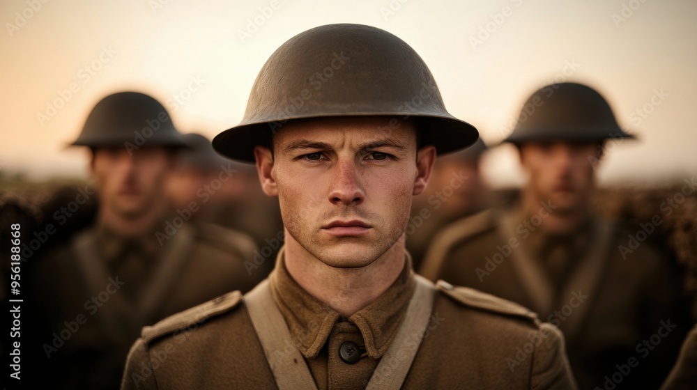 Soldier in WWI Helmet. Soldier in WWI Helmet.