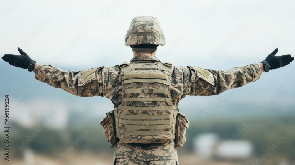 Naklejka premium Soldier Open Arms.