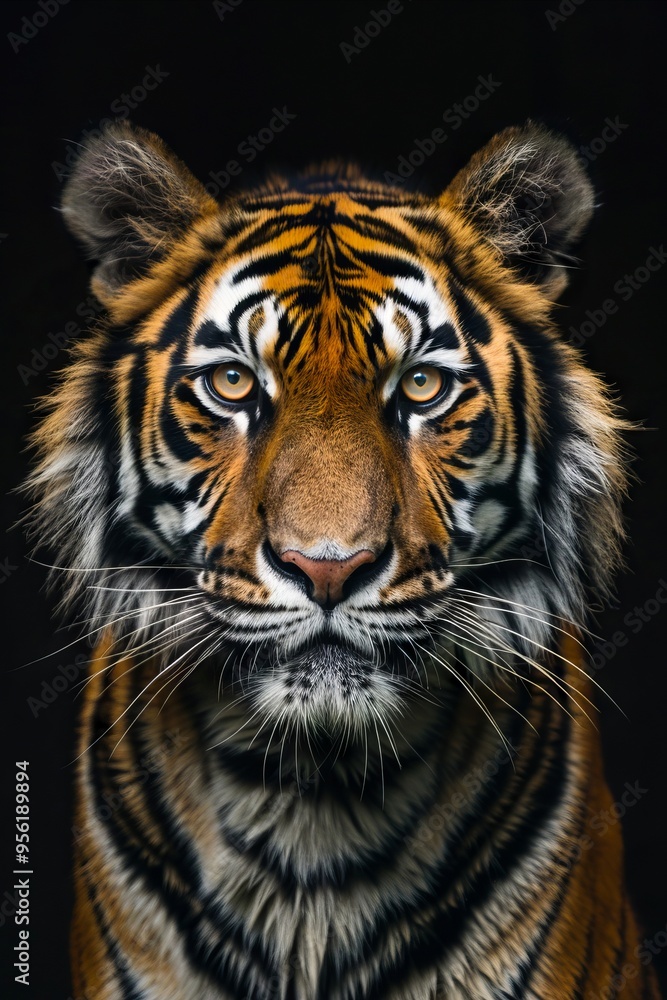 Obraz premium A close up of a tiger's face on a black background