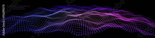 Abstract  background futuristic wave from dots  on black. Technology concept analytical  data.  Banner for business, science and technology data analytics. Big Data.