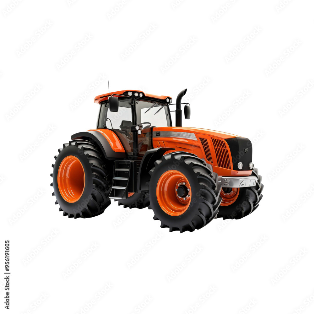Tractor with large wheels and black tires. Suitable for agricultural, construction, and rural themed designs in need of a powerful vehicle element Tractor with large wheels and black tires. Suitable for agricultural, construction, and rural themed designs in need of a powerful vehicle element