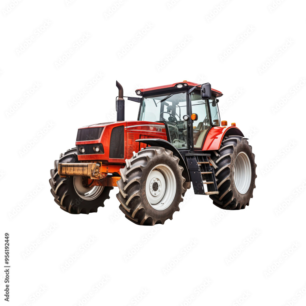 Tractor with large wheels and black tires. Suitable for agricultural, construction, and rural themed designs in need of a powerful vehicle element Tractor with large wheels and black tires. Suitable for agricultural, construction, and rural themed designs in need of a powerful vehicle element