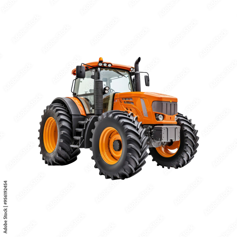 Tractor with large wheels and black tires. Suitable for agricultural, construction, and rural themed designs in need of a powerful vehicle element Tractor with large wheels and black tires. Suitable for agricultural, construction, and rural themed designs in need of a powerful vehicle element