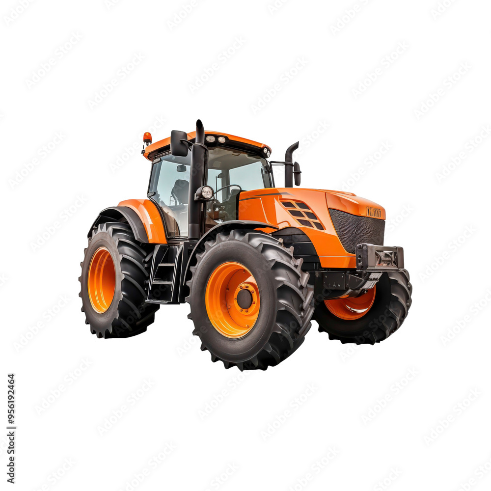 Obraz premium Tractor with large wheels and black tires. Suitable for agricultural, construction, and rural themed designs in need of a powerful vehicle element