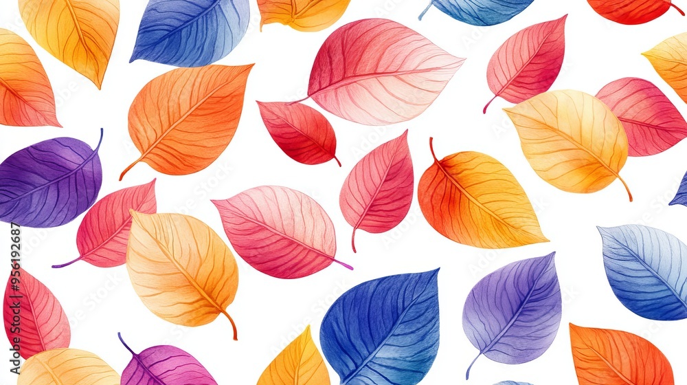 A seamless pattern of colorful leaves on a white background. A seamless pattern of colorful leaves on a white background.