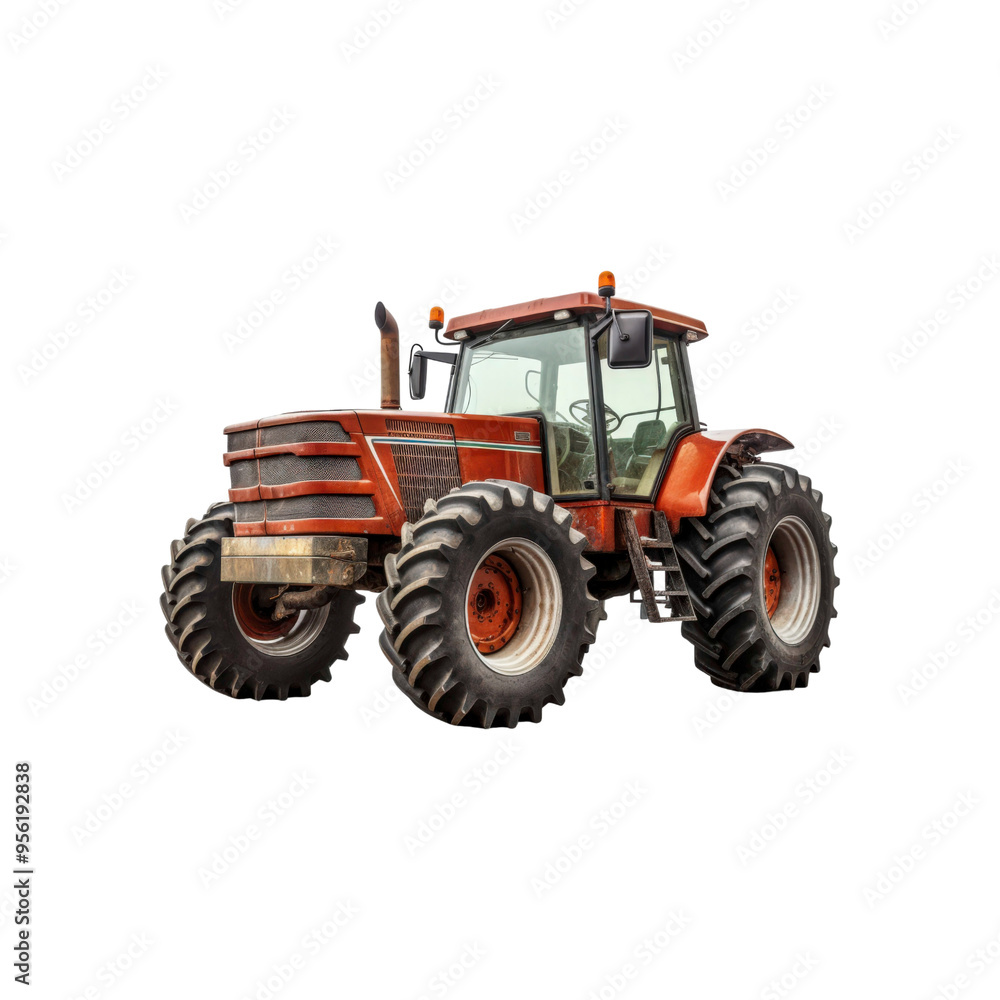 Tractor with large wheels and black tires. Suitable for agricultural, construction, and rural themed designs in need of a powerful vehicle element Tractor with large wheels and black tires. Suitable for agricultural, construction, and rural themed designs in need of a powerful vehicle element