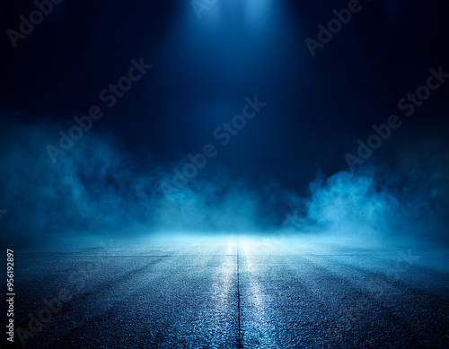 Empty futuristic dramatic scene. Abstract dark landscape, street. Neon light fluid element.