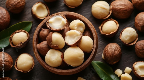 A background featuring macadamia nuts. photo