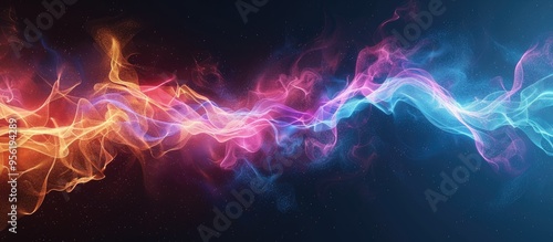 An abstract electric wave with vibrant colorful lines on a dark backdrop featuring motion effects and copy space image