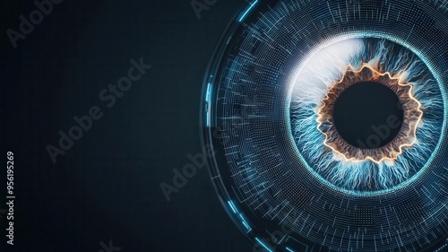 Biometric eye scan overlaid with financial data, fintech, identity verification