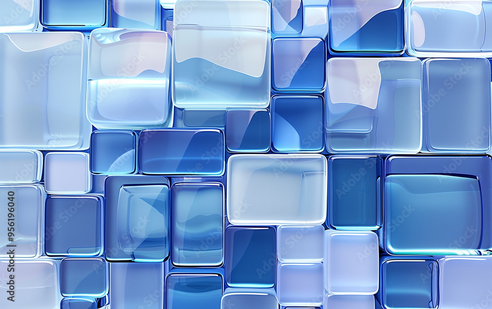 A composition of blue glass squares with rounded mosaic A composition of blue glass squares with rounded mosaic
