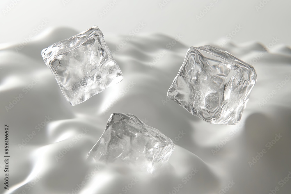 Crystal Clear Ice Cubes Floating in a Soft Gray Crystal Clear Ice Cubes Floating in a Soft Gray