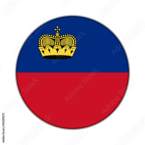 The flag of Liechtenstein . Flag icon. Standard color. Round flag. Computer illustration. Digital illustration. Vector illustration.