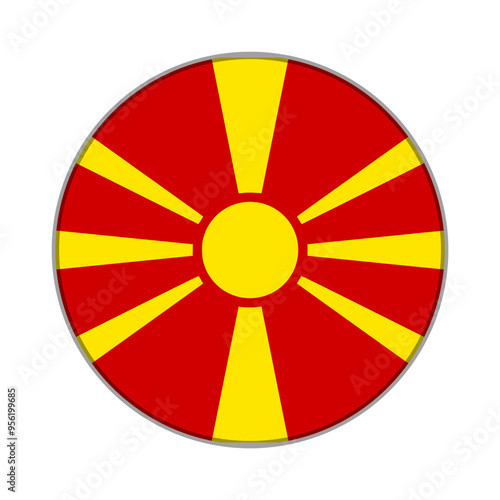 The flag of north macedonia. Flag icon. Standard color. Round flag. Computer illustration. Digital illustration. Vector illustration.