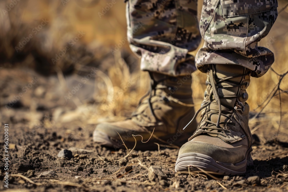 Military Boots on Desert Terrain Military Boots on Desert Terrain