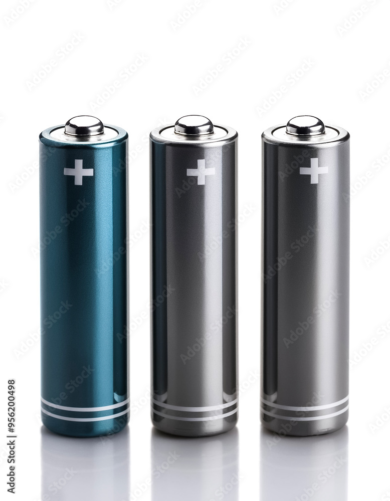 Three batteries, isolated on white background Three batteries, isolated on white background