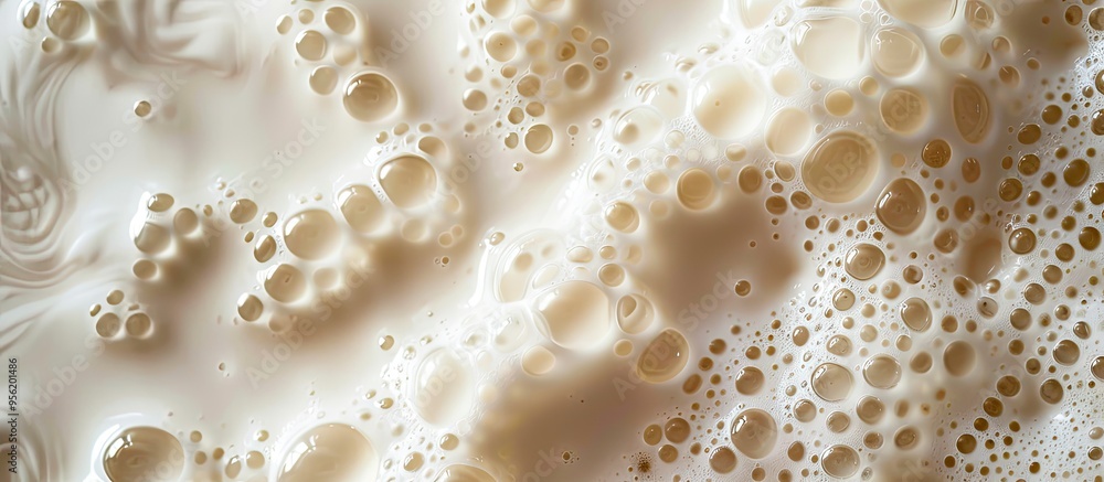 Top view of frothy cow milk with bubbles creating a textured pattern suitable as a background image with space for copying Top view of frothy cow milk with bubbles creating a textured pattern suitable as a background image with space for copying