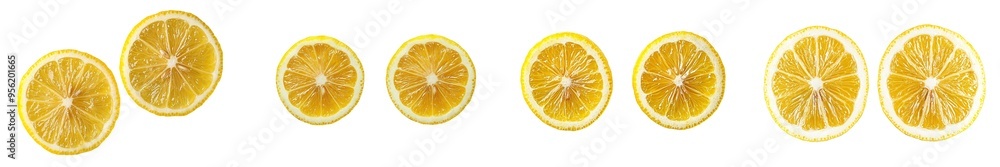 Identical slices of fresh lemon on white background, clipping path Identical slices of fresh lemon on white background, clipping path