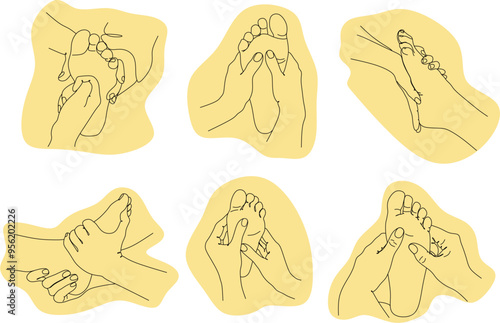Vector illustration of foot massage, foot care concept, relaxing procedure for masseur, beautiful feet during massage for spa treatments advertising