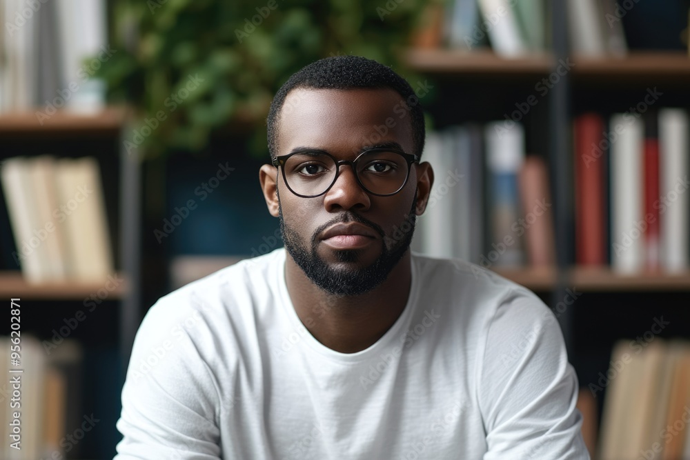 Obraz premium Dark skinned businessman contemplates new project in office.