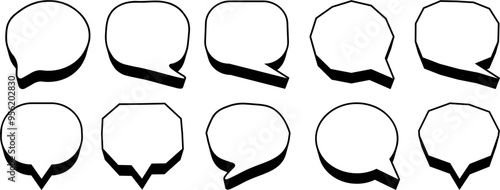 3D Speech Bubble Icons Set in Various Shapes, Perfect for Chat Interfaces, Messaging Apps, and Communication Design Elements in Modern User Interface and Graphic Design Projects