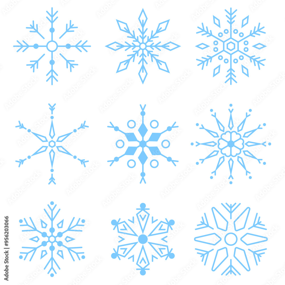 Set of snowflakes winter season collection flat illustration Set of snowflakes winter season collection flat illustration