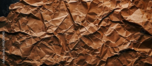 Brown recycle kraft paper crumpled texture cutouts displayed on a black background with copy space image