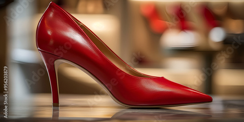 Red High Heel Shoe - Shiny Surface with Elegant Design