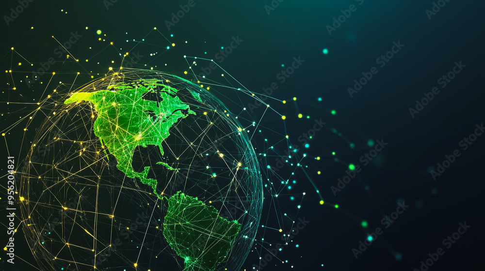 Fototapeta premium abstract business connection of line from nail node to node on world map background Innovation network points Earth's surface