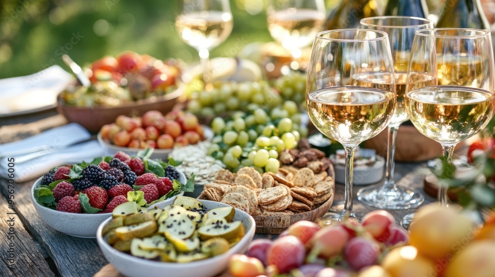 Summer Picnic with Wine and Snacks Summer Picnic with Wine and Snacks
