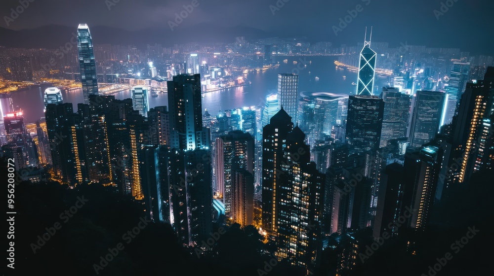 Fototapeta premium Nighttime Hong Kong Skyline