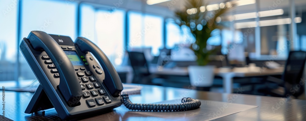 A contemporary office setting features sleek phones and a notepad on a polished desk, showcasing a clean and efficient workspace A contemporary office setting features sleek phones and a notepad on a polished desk, showcasing a clean and efficient workspace